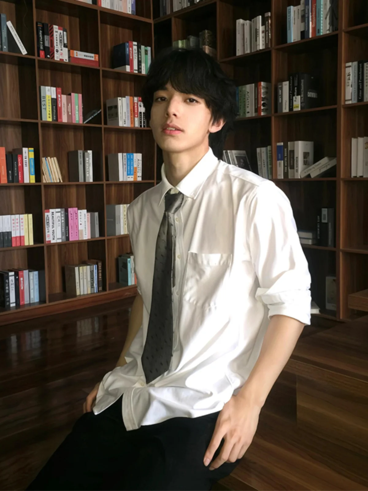 

Tall Men's Long Sleeve White Shirt American Style Summer Fashion College Wind DK Uniform Coat Loose Fit Youth Trend