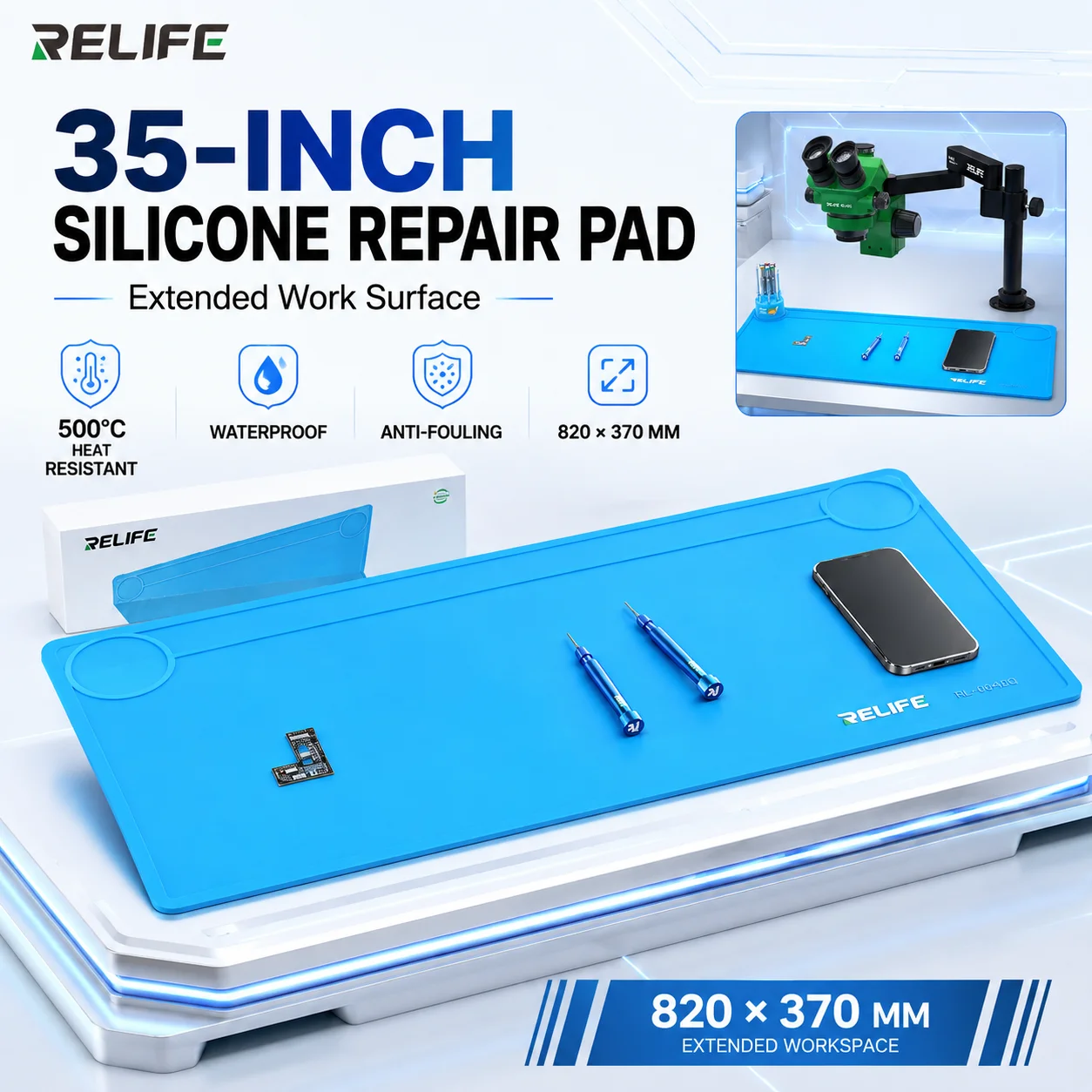 RELIFE RL-004DQ 35 Inch Silicone Repair Mat Heat Resistant Waterproof Anti-Fouling Flexible Soldering Work Pad for Phone Repairs