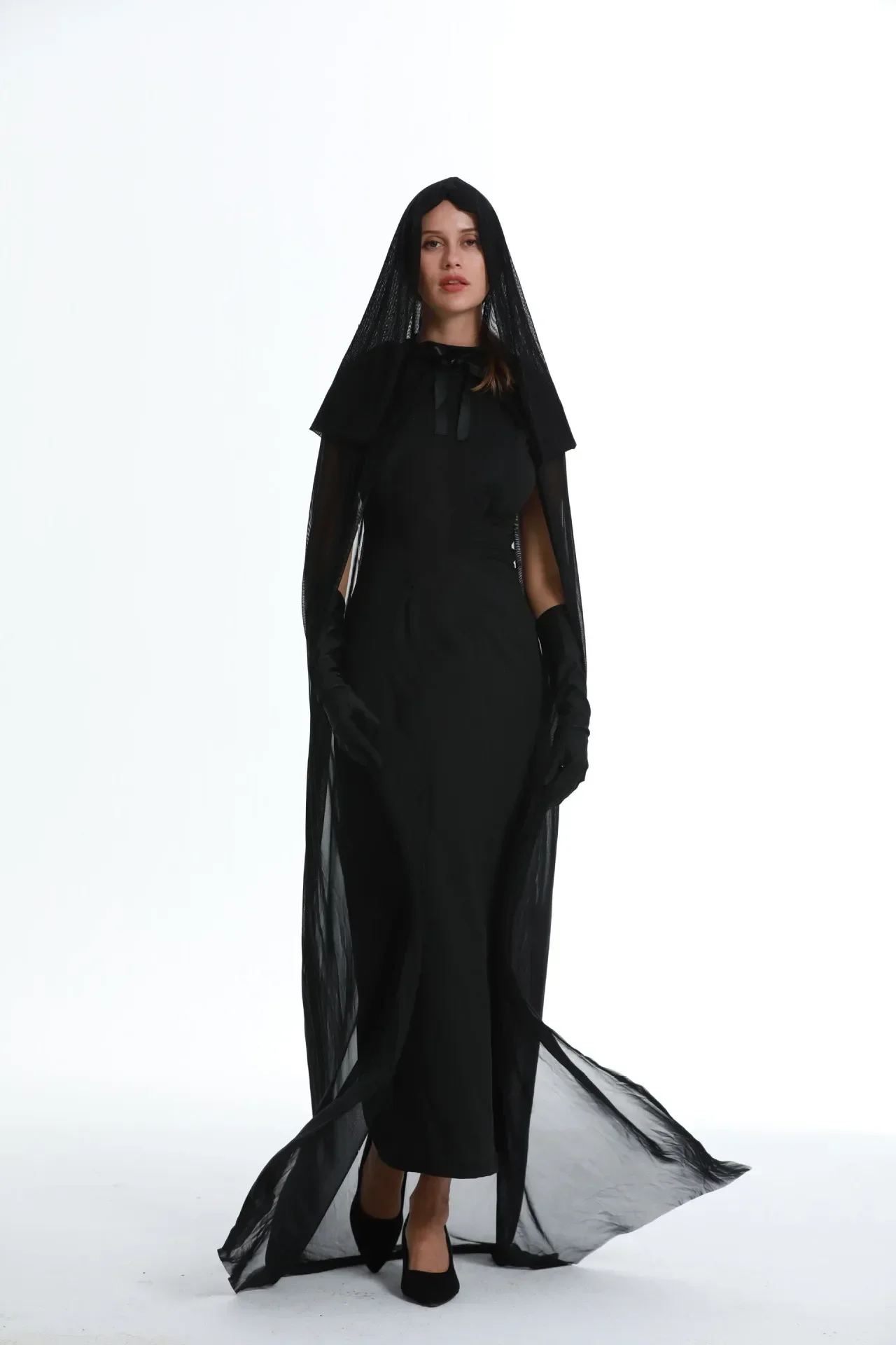 2025 هالوين مصاص دماء الساحرة زي شبح الساحرة مع عباءة شبكة عباءة ماكياج الكرة مرحلة الأداء زي