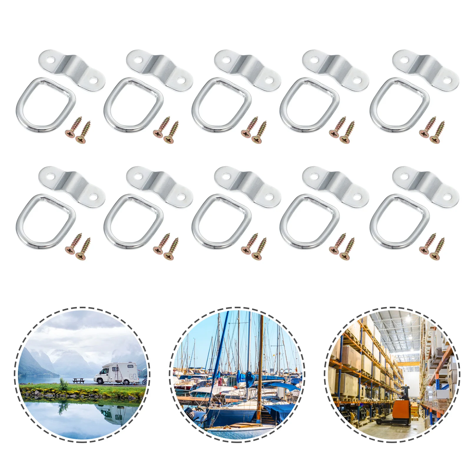 10 Pcs Buckle Hook Truck Tie down Strap Tow Fixed Pull Ring The Face Trailer Anchor D-type Heavy Duty Galvanized Iron Point