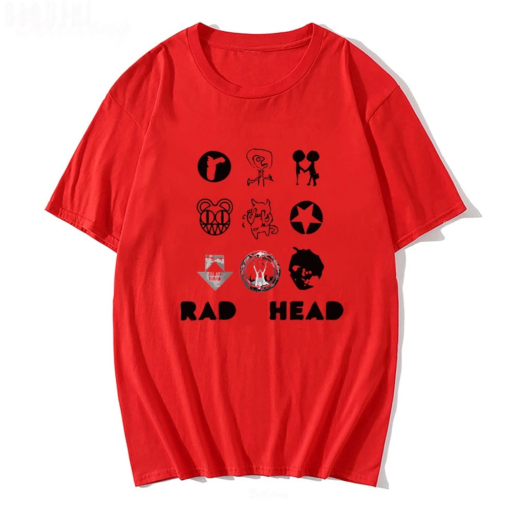 تي شيرت كلاسيكي من Rad Head للرجال والنساء 100% قطن إيندي المشجعين باند روك بوي طباعة ملابس نسائية يابانية فضفاضة ملابس علوية قابلة للتنفس