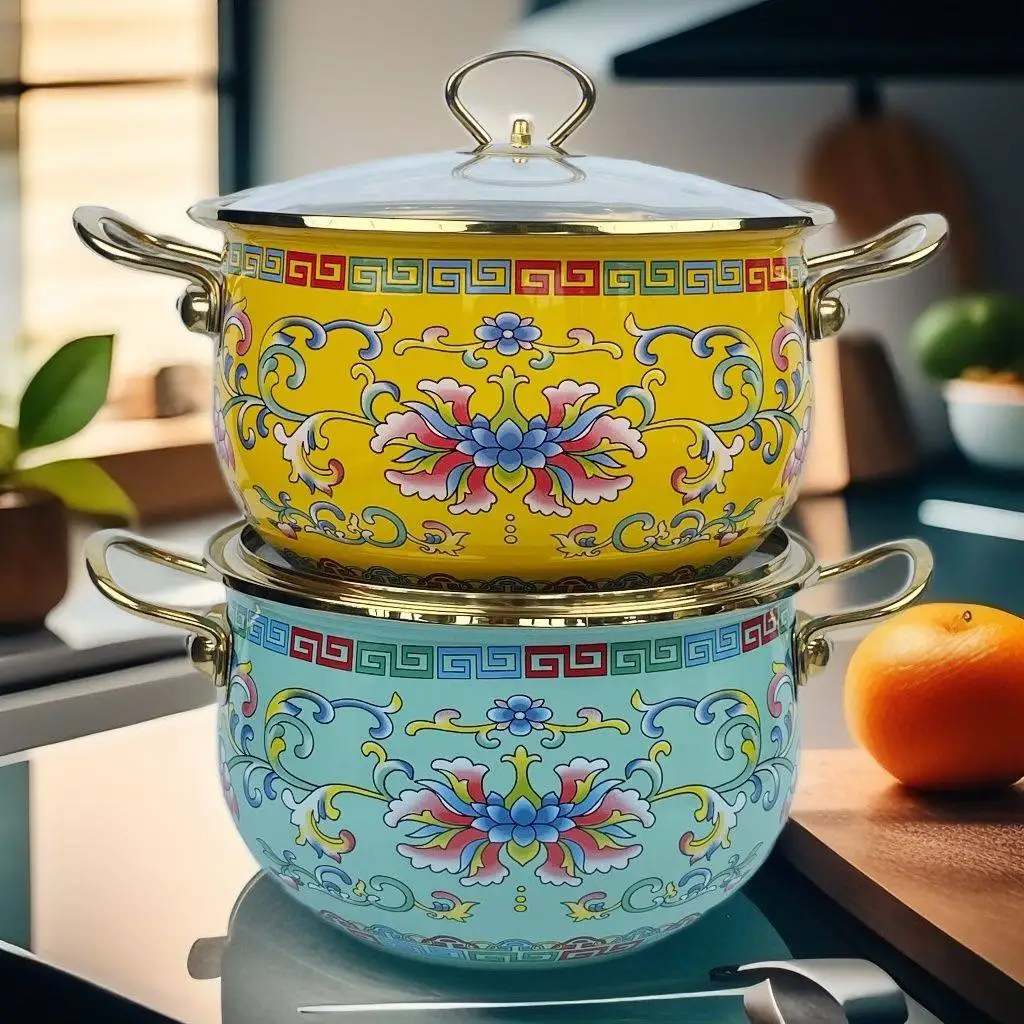 Olla para Estofado Extra Gruesa Esmaltada con Dos Asas, Olla para Sopa, Cocina Fideos, Estofado de Pollo, Fondue, Utensilios de Cocina