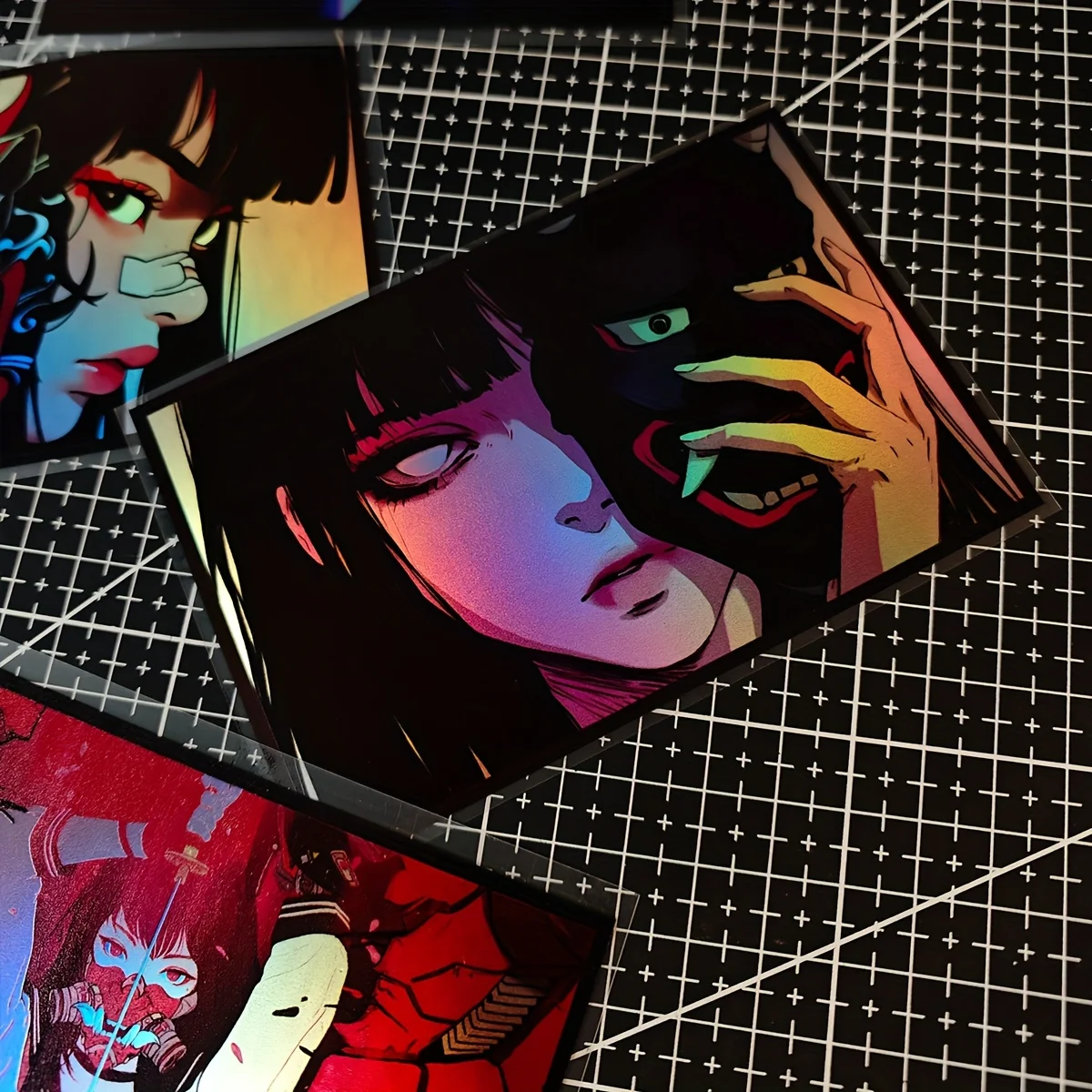 1 Stück Holografisches Anime Oni Girl Aufkleber-Set, Wasserfester Vinyl-Aufkleber für Auto Fahrrad Laptop Helm