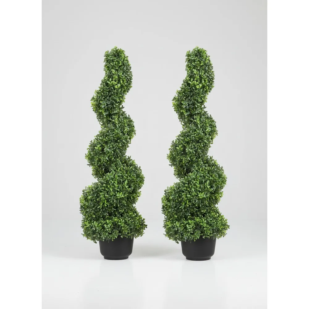 

Искусственные спиральные топиарийные деревья длиной 3 фута, набор из 2 искусственных растений для декора наружного/внутреннего сада, простая сборка
