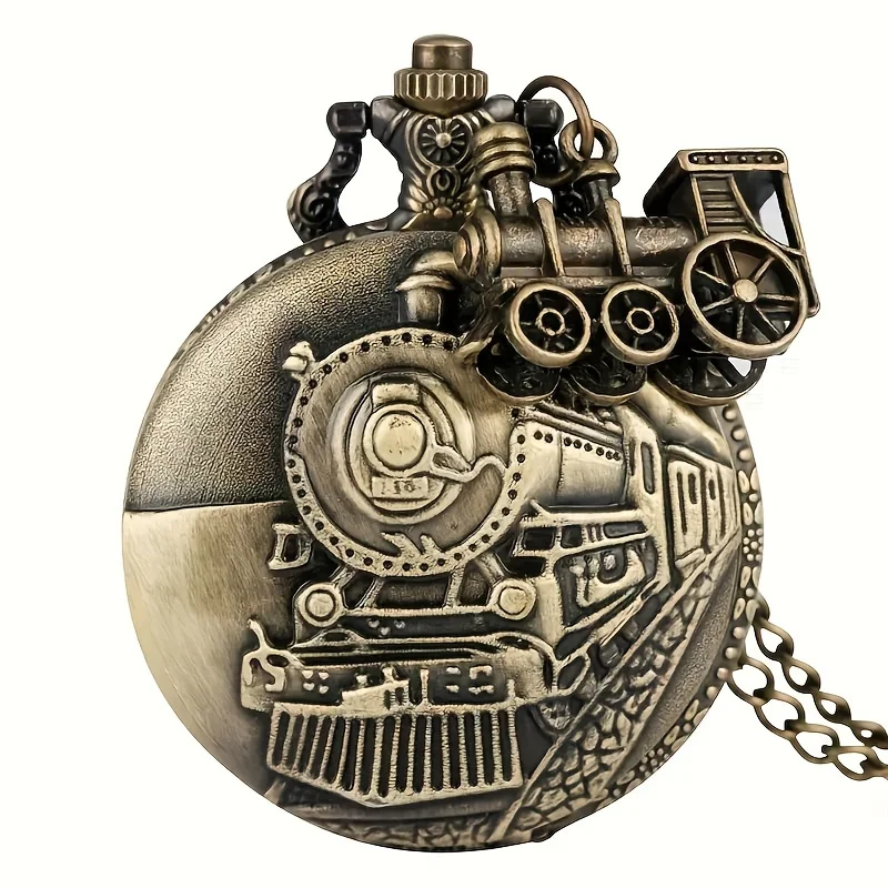 Vintage Bronze Train Locomotive Steampunk Quartz Pocket Watch Necklace Pendant with Chain Best Gift for Men Women reloj bolsillo