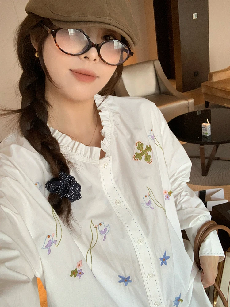 

Женская модная блузка NAZ большого размера из чистого хлопка с вышивкой и кружевом, дышащая, с коротким рукавом, весенняя коллекция