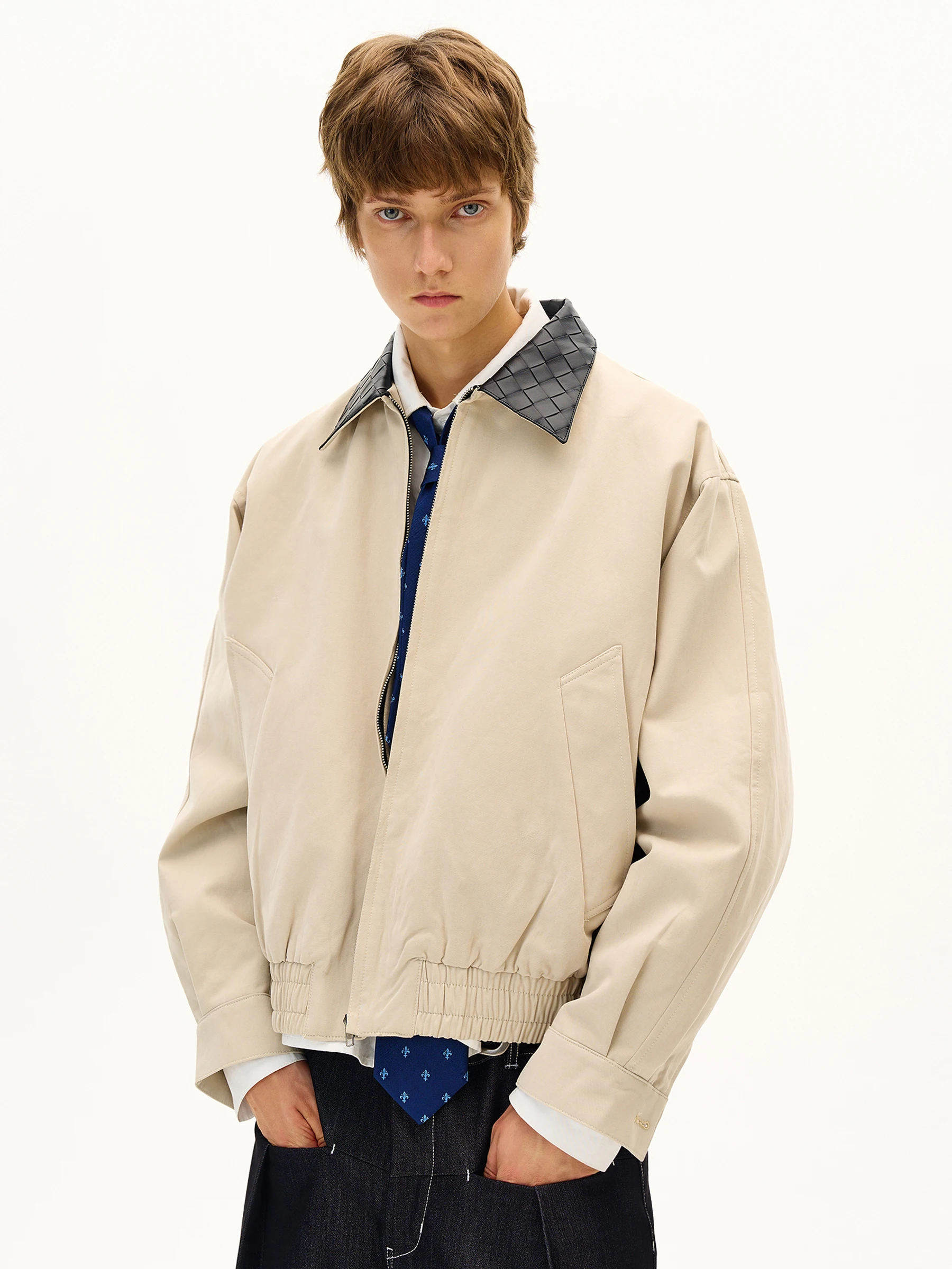 

MADWITCH Barn Wind ромб кожаный воротник Jaet ort повседневный мужской свободный крой дизайн хлопок 00% американский Sle