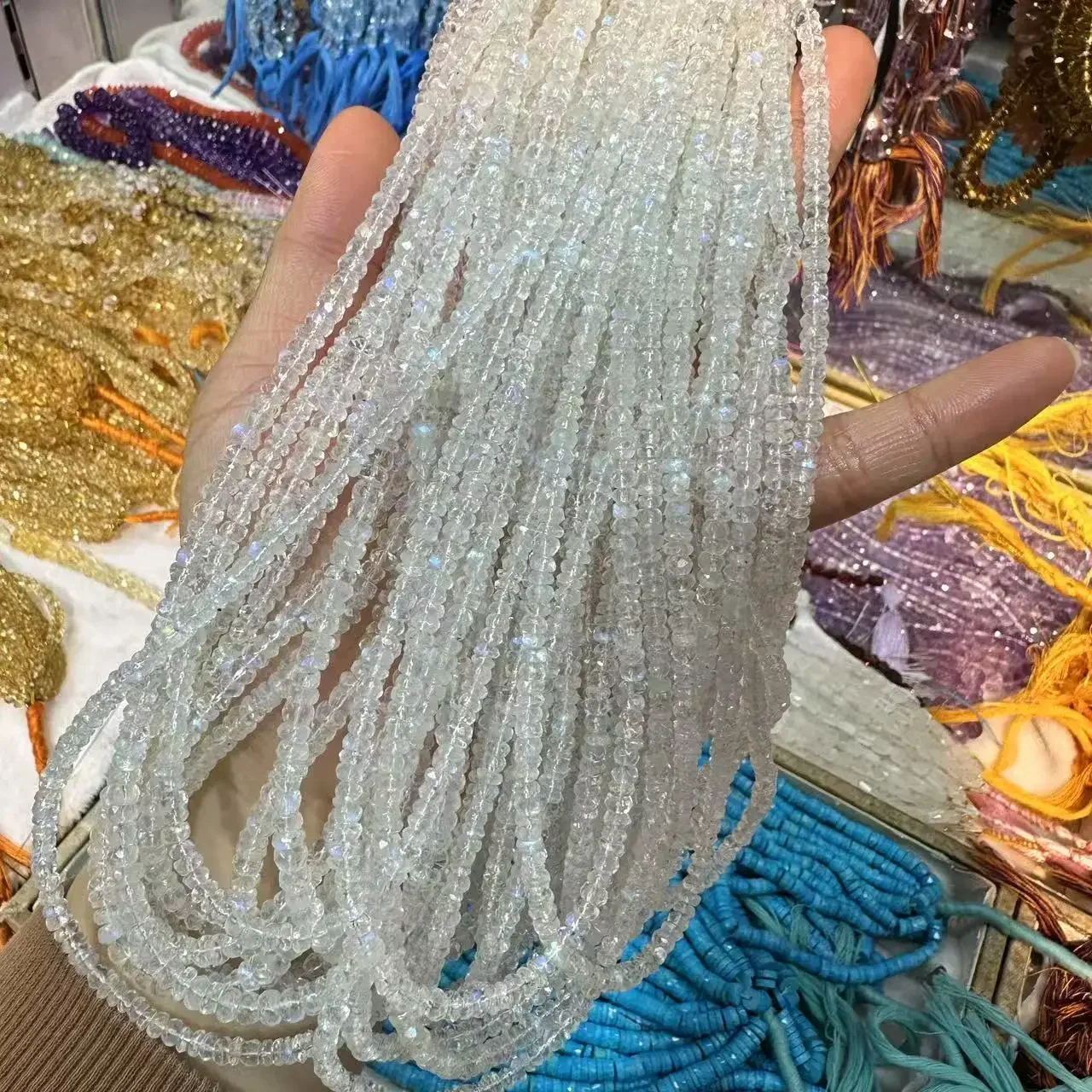 

Wholesale 5A Natural 3-4mm Blue Moonstone Energy Gemstone Rondelle Loose Beads - for DIY Necklace & Bracelet 40cm