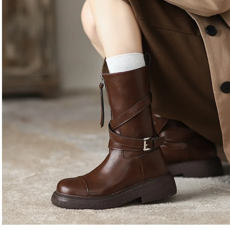 

Women's Mid-Calf Boots 2025 New Snow Boots Thick Sole Retro Thick Sole Summer and Autumn Fashion Boots