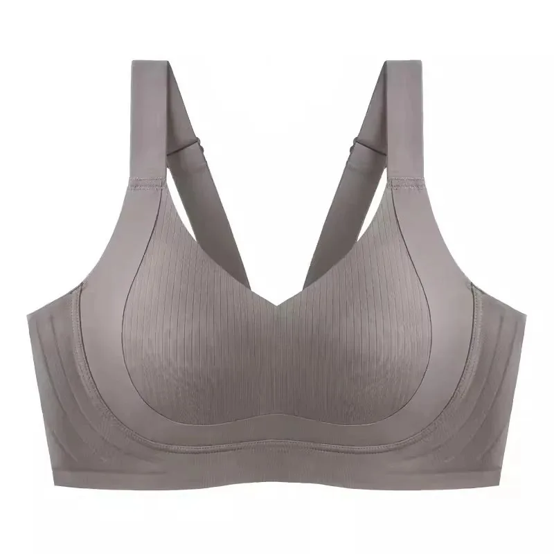 Ropa interior de copa completa de talla grande para mujer, pecho grande y vistoso, sujetador superior Delgado Sexy sin anillos, pecho antiflacidez