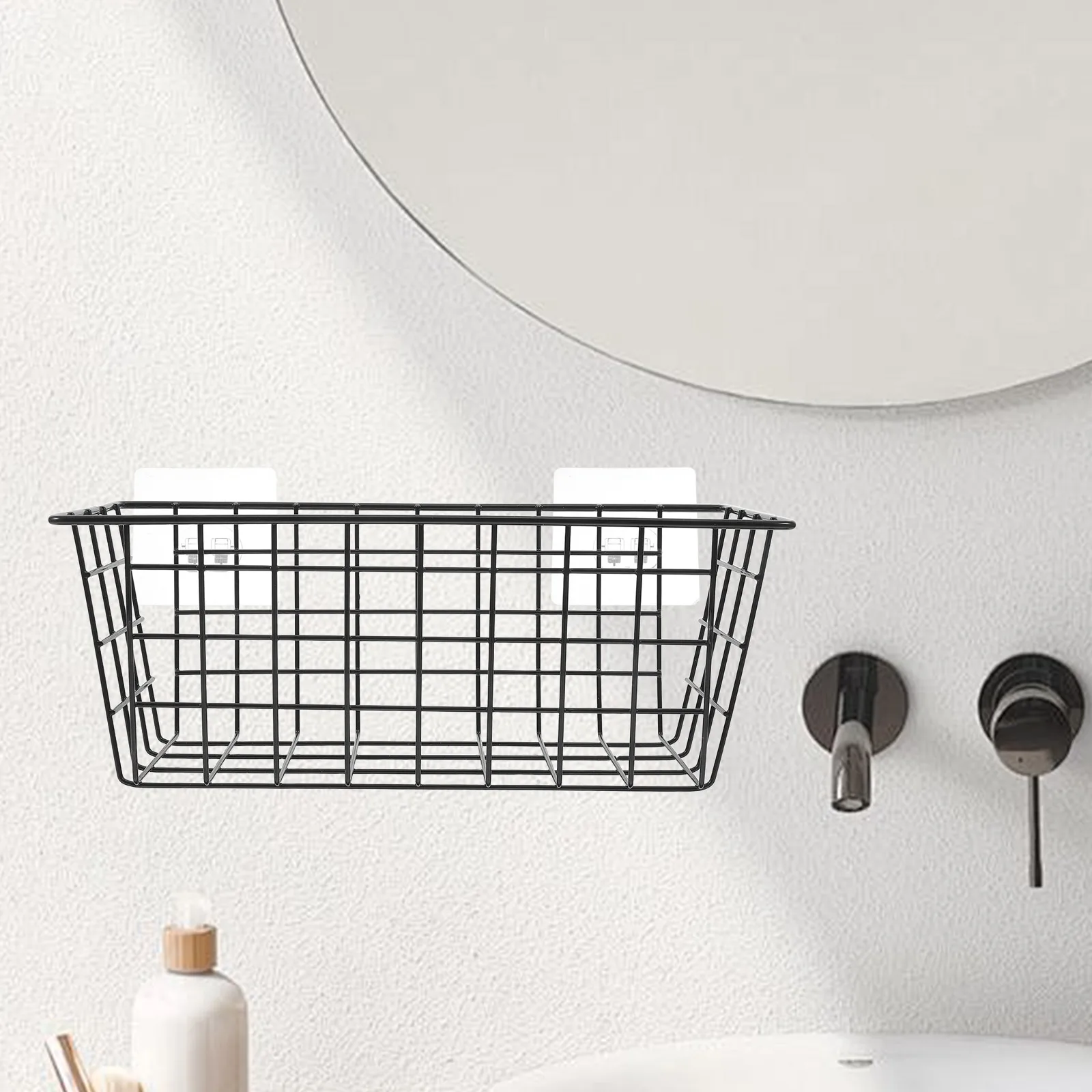 

1pc Metal Storage Basket Wall Hanging Organizer Large Capacity Wall Mount Baskets for Bathroom Bedroom Kitchen No Drilling Easy