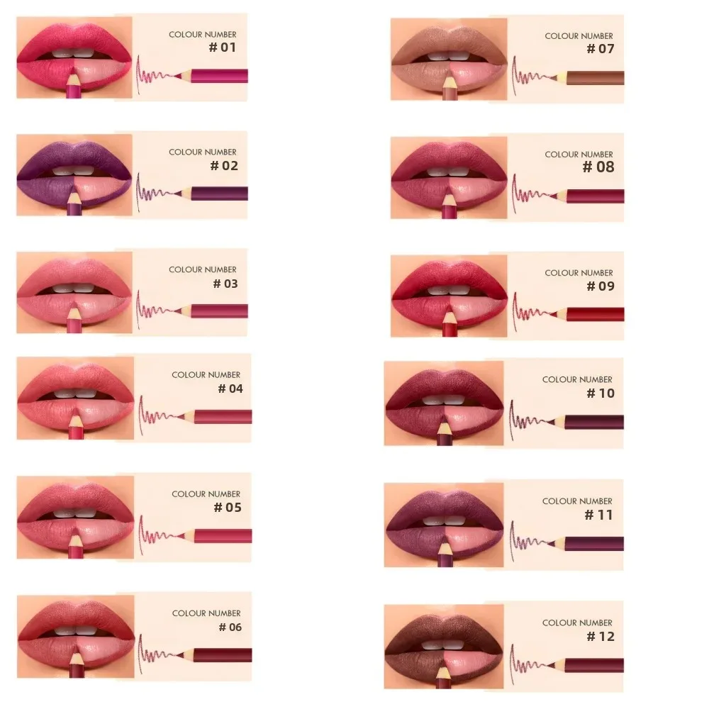 Set di matite per labbra opache in velluto da 12 pezzi Set di matite per labbra impermeabili a lunga durata Matita per rossetto nudo con contorno labbra