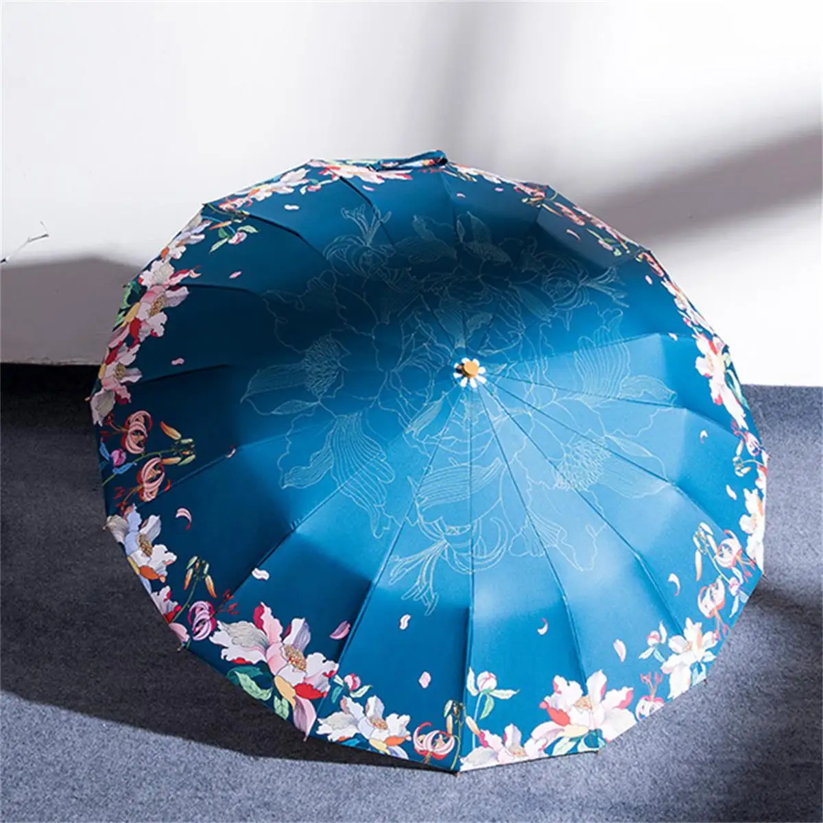 مظلة قوية معززة يدوية ثلاثية الطيات ، مظلة قابلة للطي مقاومة للرياح ، حماية كبيرة من الشمس ، عظام ، 1 16 #1