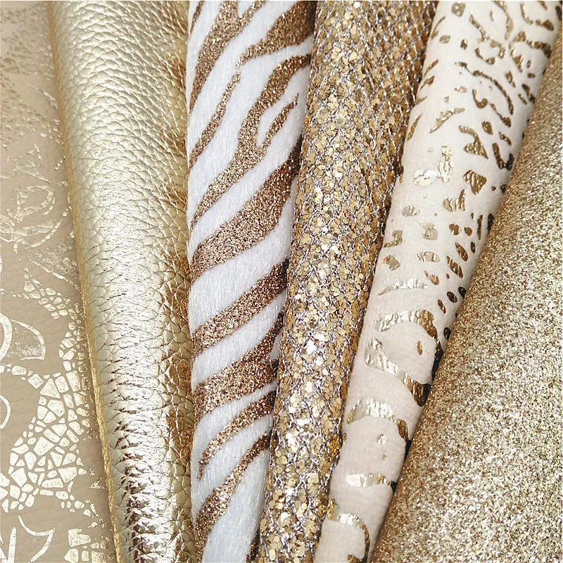 Gold Mesh Glitter Leather Sheets Flowers Metallic Litchi Faux Leather Leopard Zebra Pattern Velvet Immitation Horst Fur W308