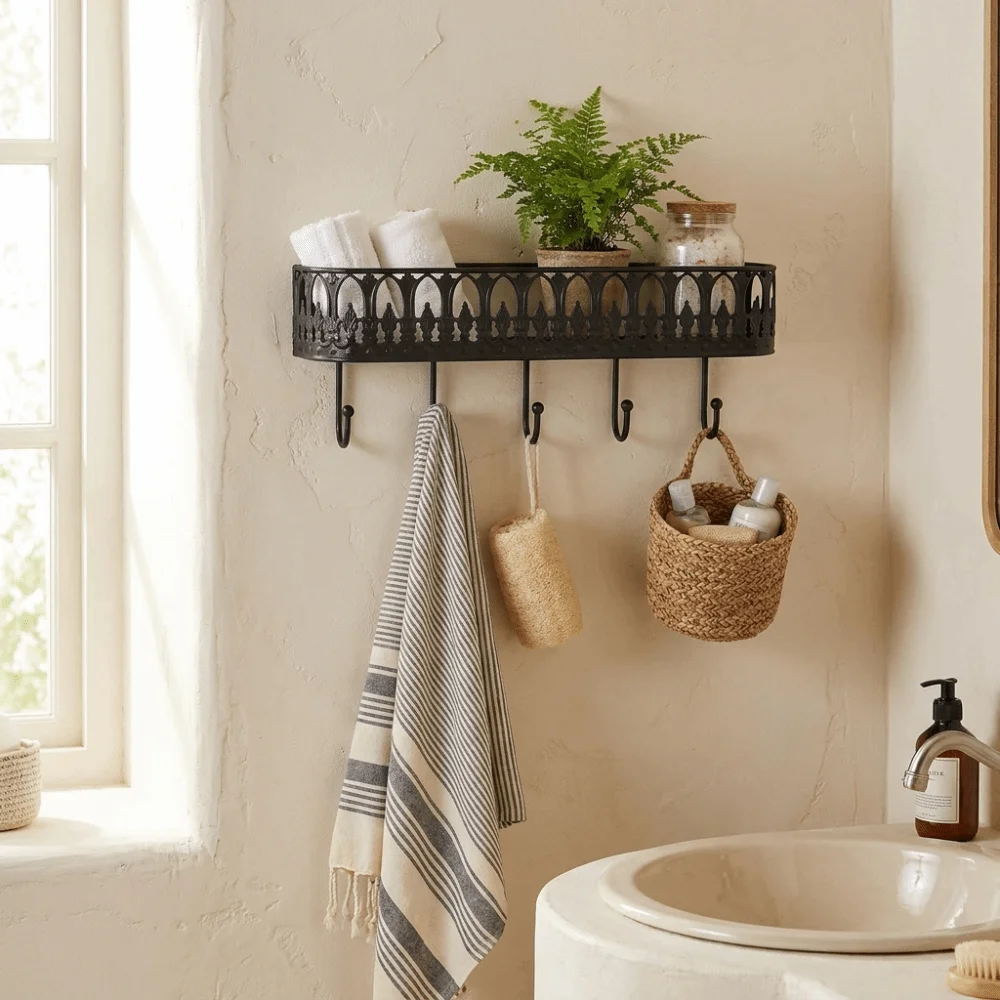 Quality Iron Metal Vintage Metal Wall Rack Retro Appearance Multiple Hooks Wall Hook Organizer Easy Mount