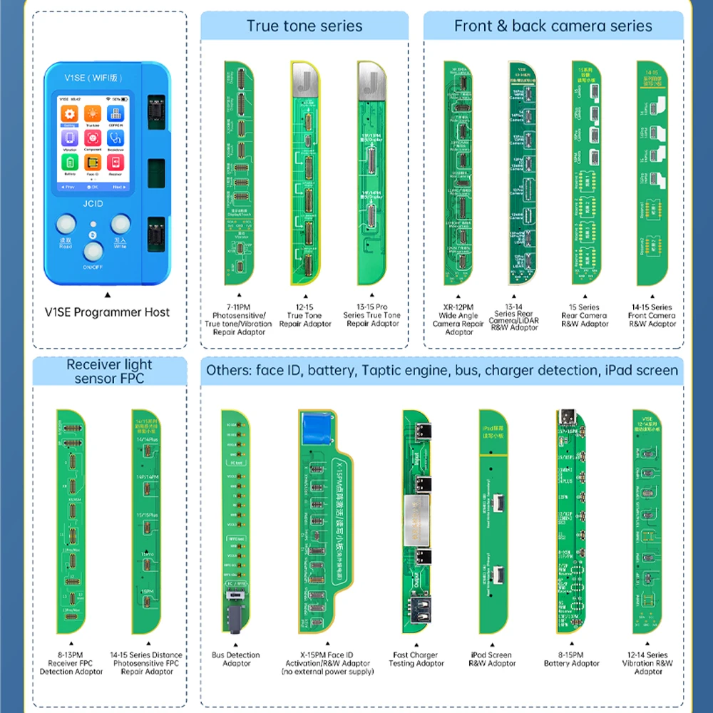 JCID JC V1s V1SE Programator Ture Tone Naprawa telefonu 7 7P 8 8P X XR XS XSMAX 11 PM 12 13 14 15 Bateria Czytnik linii papilarnych SN