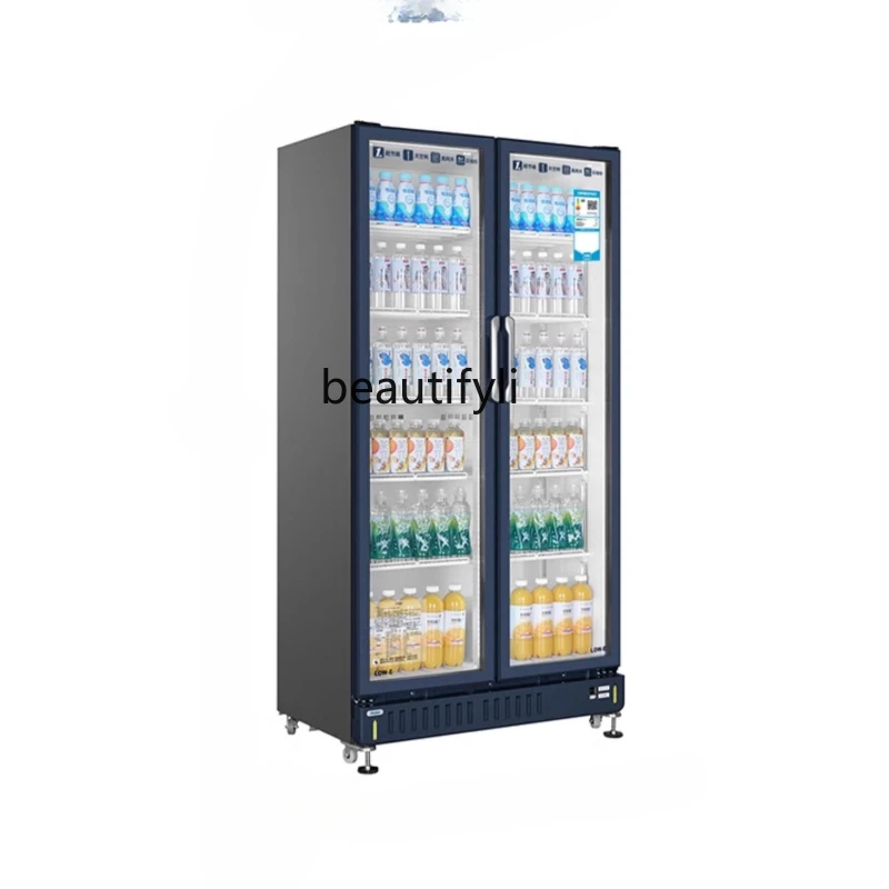 Display Cabinet Air Cooling Frostless 650 L Double Door Beverage Refrigerated Cabinet Commercial Supermarket Freezer