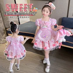 Kawaii My Melody Cartoon Children's Princess Dress Anime Sanrio Girly Heart Cute Girls New Summer Lolita Gauze Skirt Girls Gifts