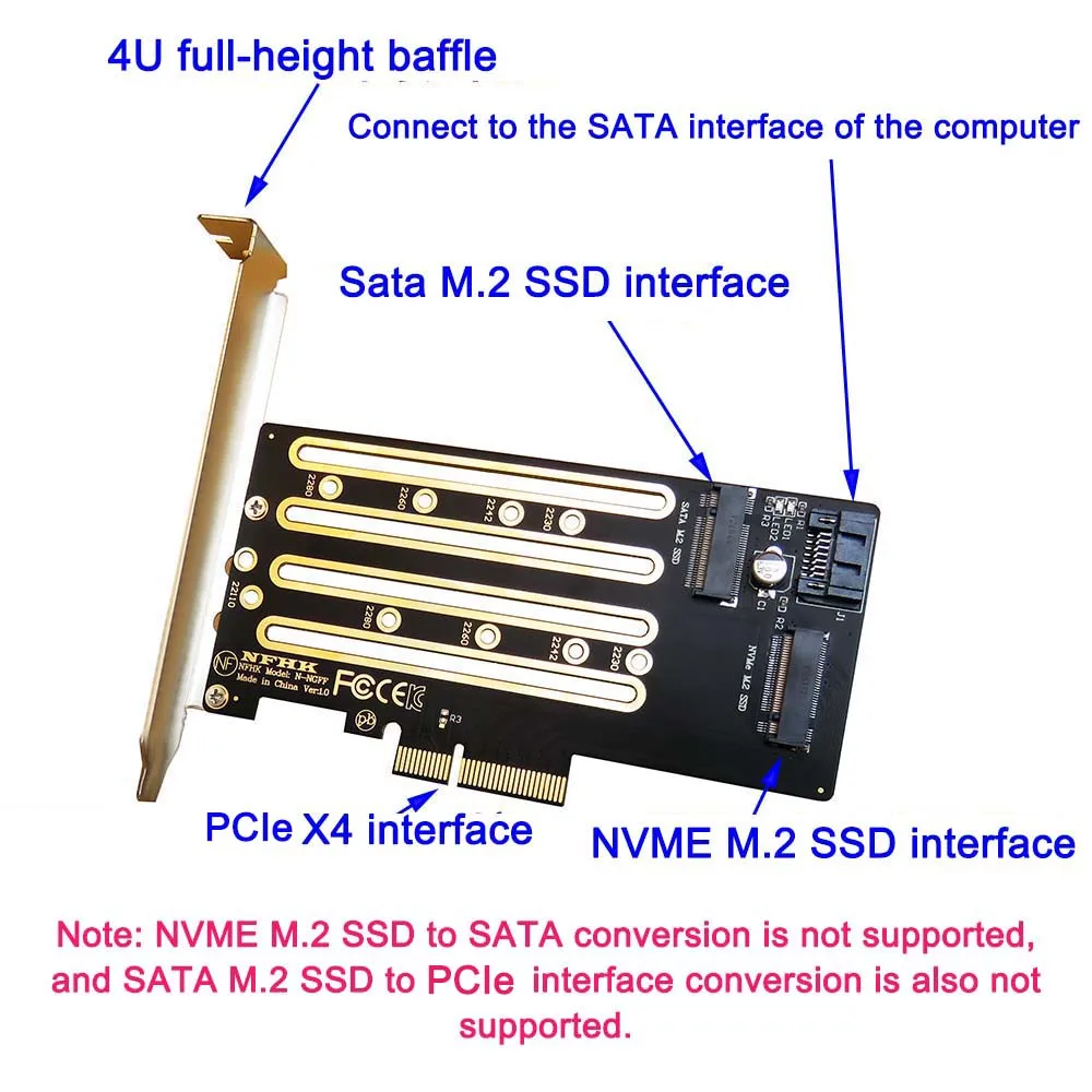NVMe M.2 SSD Vers PCIe 3.0 4.0 X1 X4, SATA M.2 SSD Vers SATA Adaptateur Double Usage Avec Support Adaptateur PCIE Vers M2/M.2