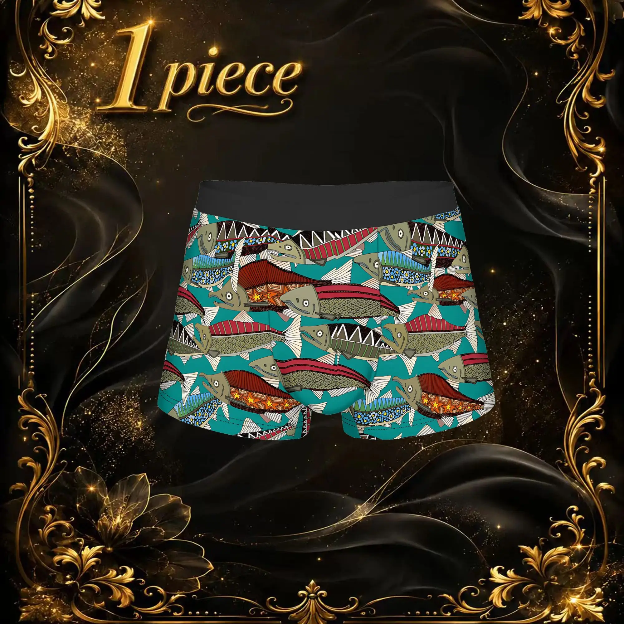1pc Popular Alaskan Salmon Teal boxers  Personalized Panties Men's Underwear Ventilate Shorts Boxer Briefs