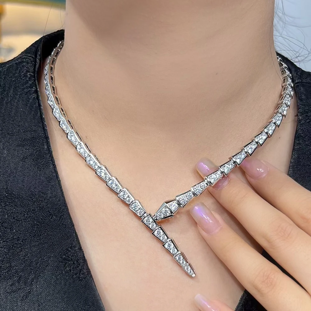 Slim Classic Fashion Full one Row Zircon Diamond Stone Snake Shaped Choker Necklace Women Luxury Designer Gold plated Jewelry