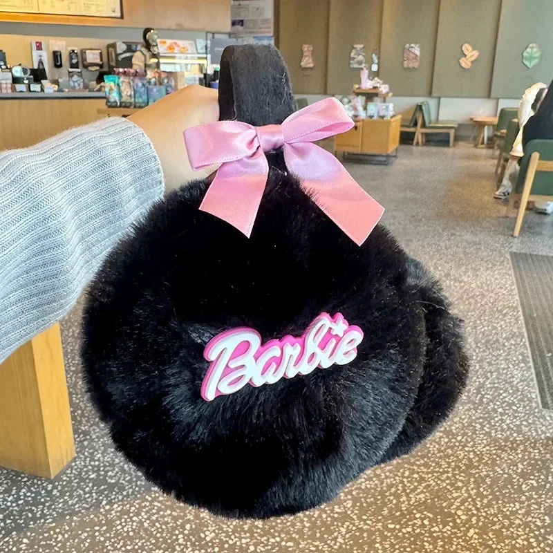 Soft Barbie Plush Ear Warmer Anime Kawaii Girls Winter Warm Women Fashion Black Earflap Outdoor Cold Protection EarMuffs Cover