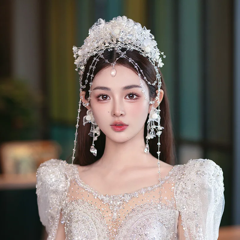 NiuShuya Tiara nupcial coreana, corona de cristal para el pelo, vestido de novia, accesorios para la cabeza de celebridades, joyería para la frente