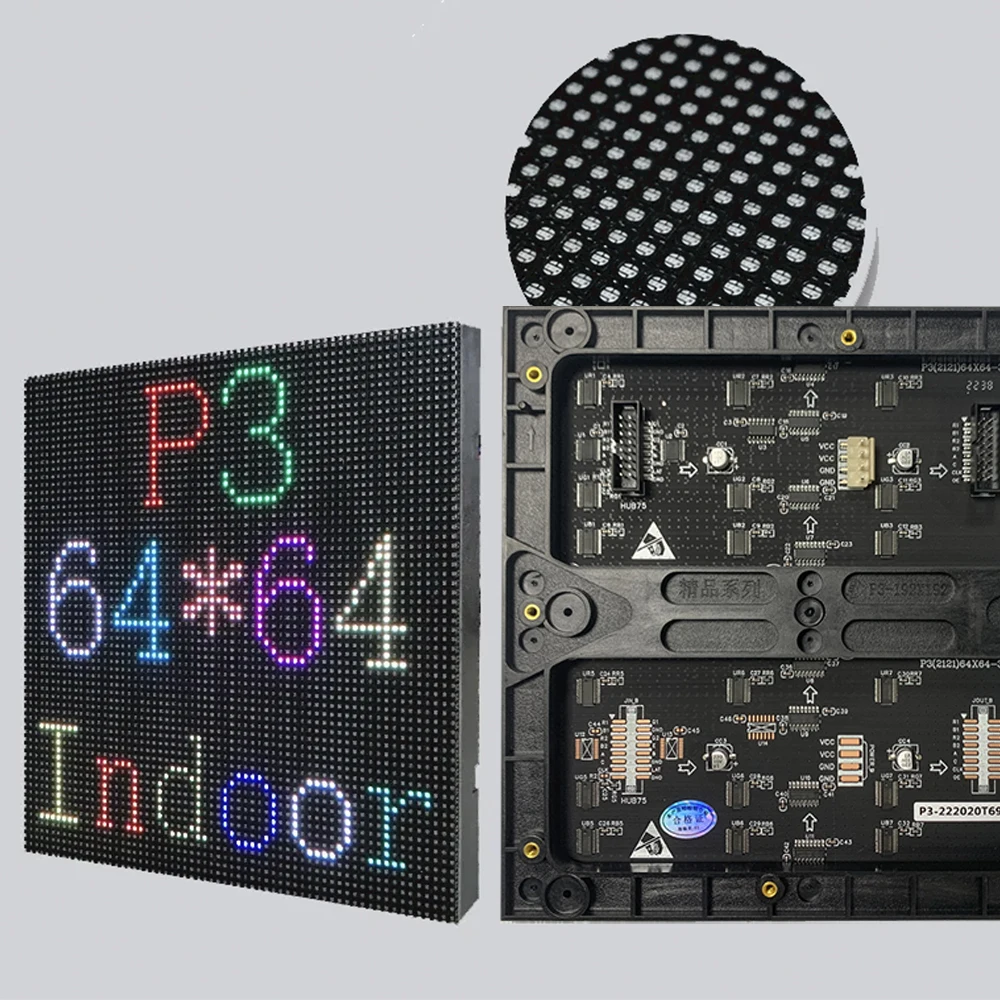 P3 192X192mm LED Indoor Matrix Full Color Panel 64x64 Pixels SMD2121 Pixels RGB Display Screen Card LED Module Video Wall