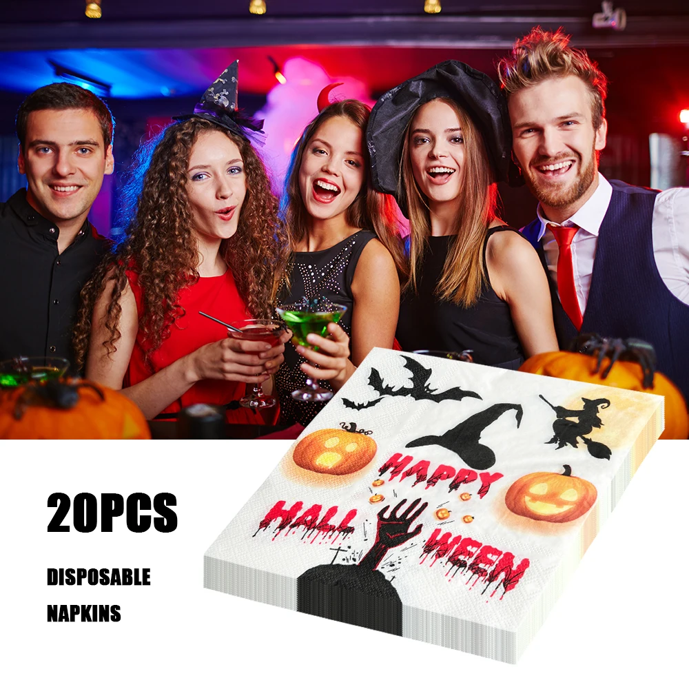 20pcs/pac New Funny Paper Napkins Halloween Series Party Dining Table Napkins Paper Safe Fragrant Free Soft Mouth Wiping Tissue