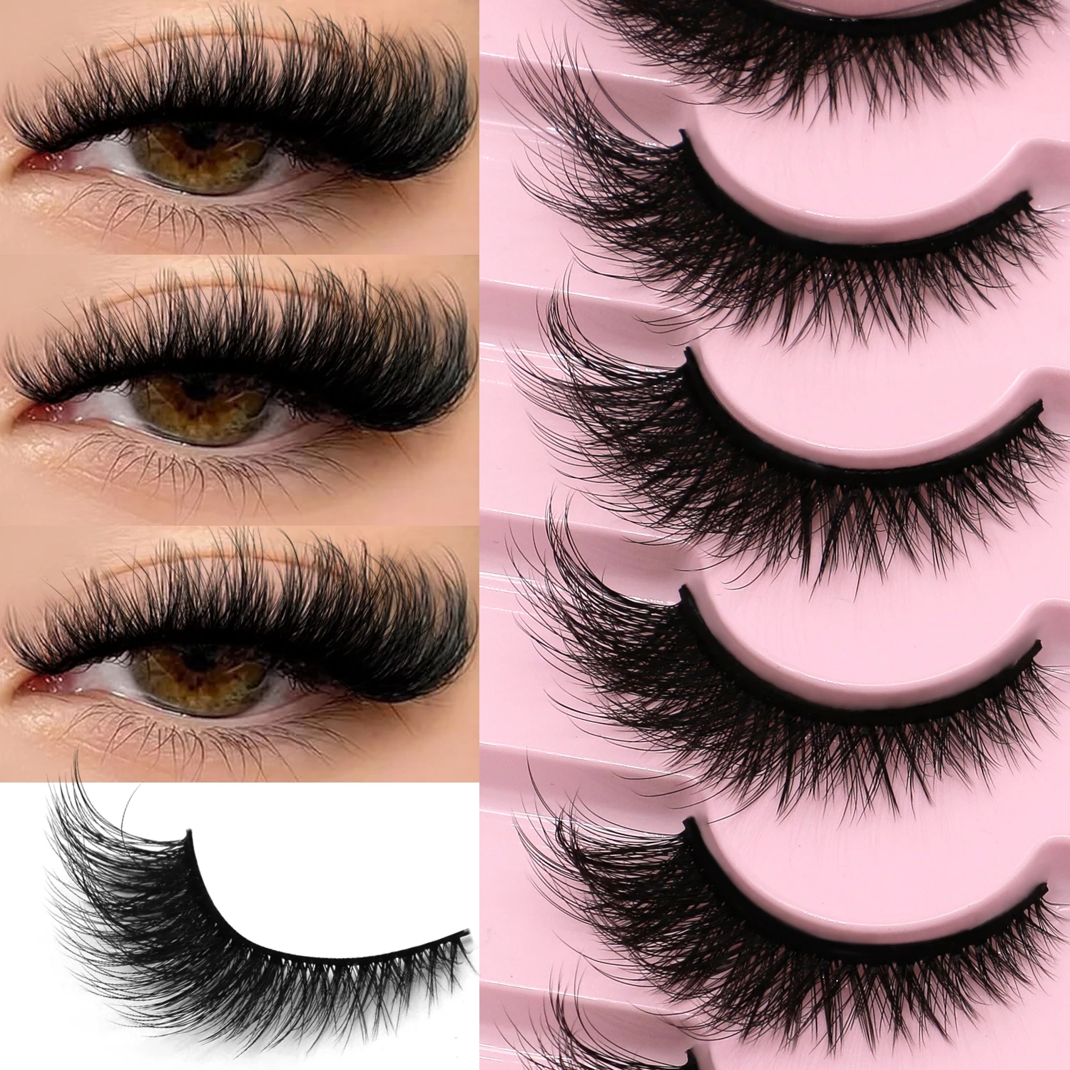 Lasvirey Cat Eyelashes Fluffy False Lashes Soft Cross Natural 5D Volume Fluffy Thick Lashes Dramatic Faux Mink Lashes Extension