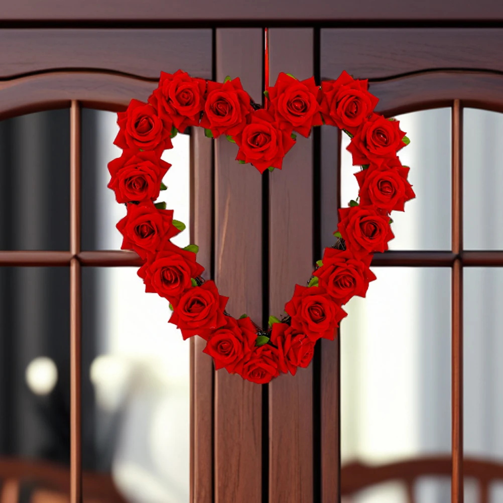 

Red Rose Heart Shaped Garland Door Hanging Valentine Decor Wedding Party Fake Flower Faux Wreath For Farmhouse Swag