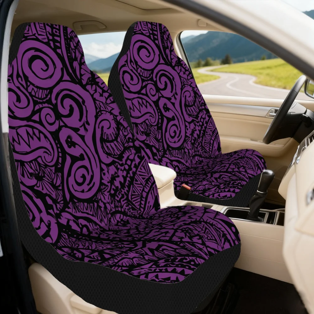 2pcs Halloween Purple Tribal Swirls Graphic Car Seat Covers, Fashionable Auto Interior Additions, Easy Installation And Removal,