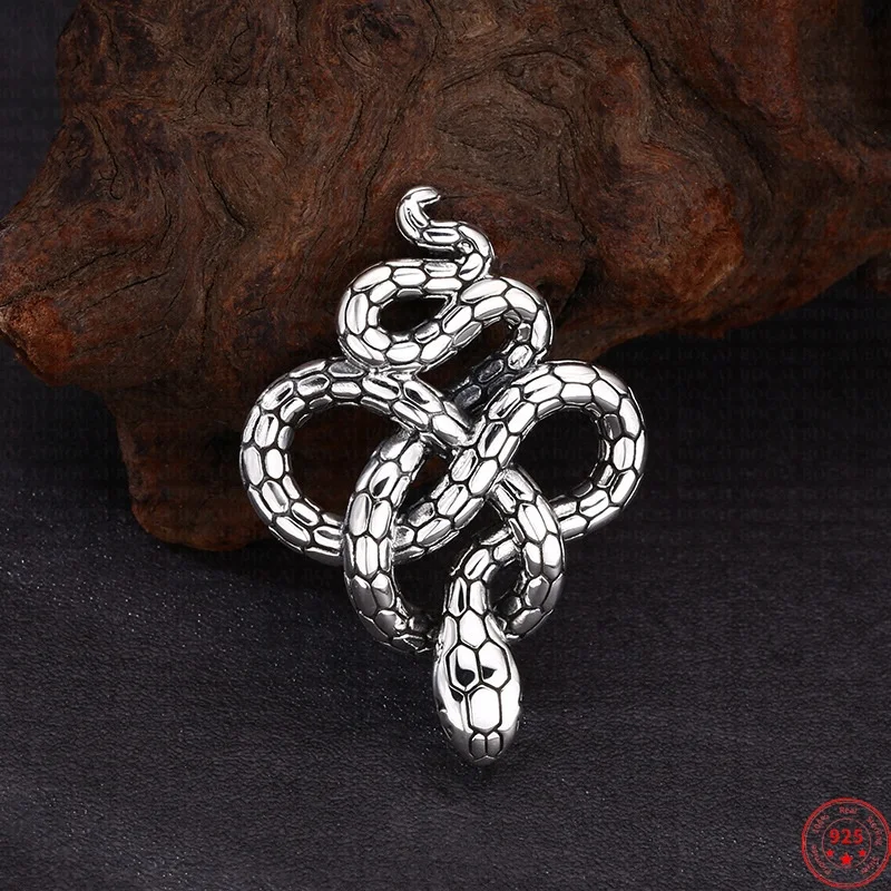 S925 Sterling Silver Charms Pendants for Women Men Retro Creative Entangled Python Snake New Fashion Punk Jewelry Wholesale