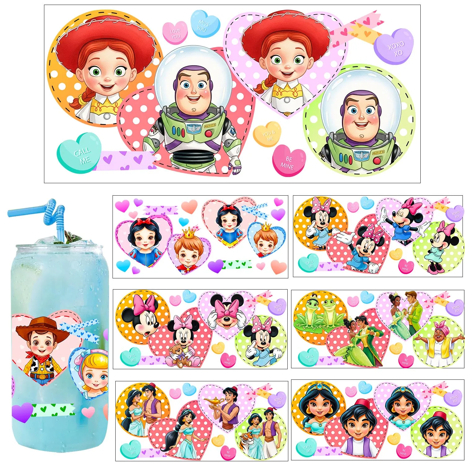 

XOXO Valentine's Day Cartoon Artwork UV Sticker DIY Decals 3D transfers uvdtf stickers 16oz uv dtf cup wraps