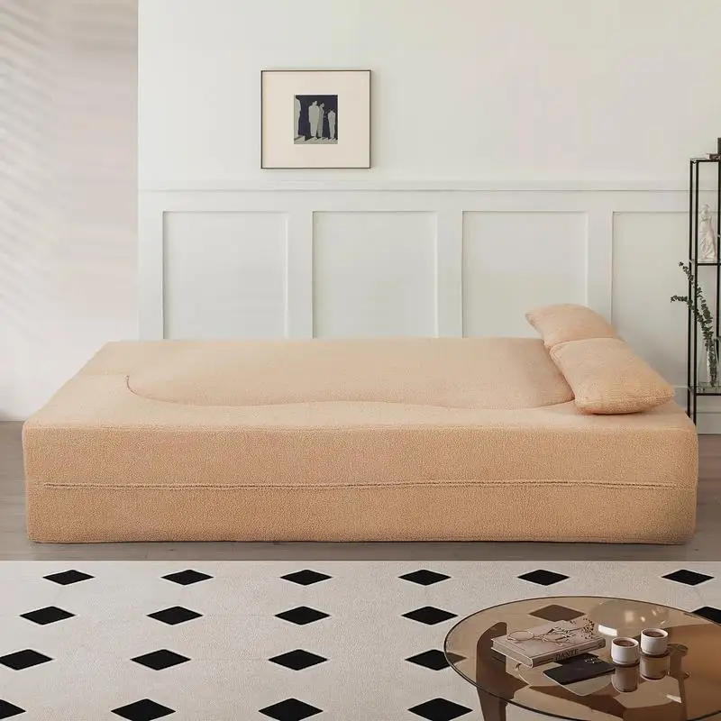 أريكة سرير قابلة للتحويل 2 في 1 بالحجم الكامل مع قماش تيدي ناعم، لا يتطلب التجميع، أريكة بمقعدين موفرة للمساحة للأطفال الصغار #3