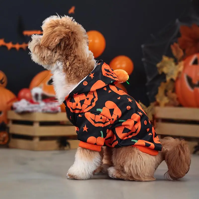 Pumpkin Hoodie Dog Animal Autumn Winter Clothes Soft Stretchable Halloween Pet Cosplay Costumes Hoodie Coat For Cats And Small