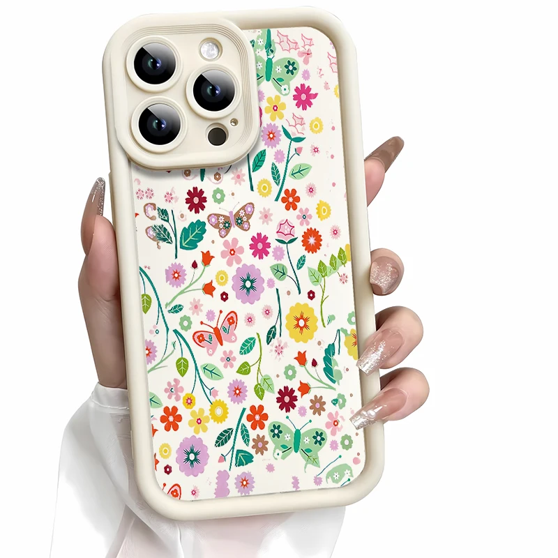 For iPhone 16E 15 Pro 14 13 Plus 12 11 Pro Camera Protection Phone Cover for Male Female TPU Durable Bumper Colorful Flower Case