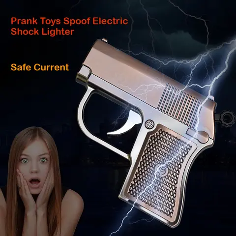 Newest Prank Toys Spoof Electric Shock Lighter Windproof Blue Flame Inflatable Cigarettes Lighters Smoking Accessories Men Gifts