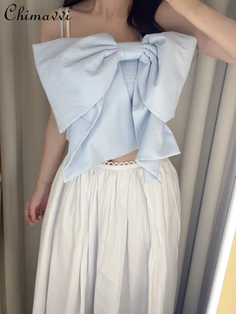 

New 2026 Japanese Style Sweet Big Bow Camis Summer Cute Top Women Y2k Girls Sweet Elegant Short Tank Top Fashion Sling