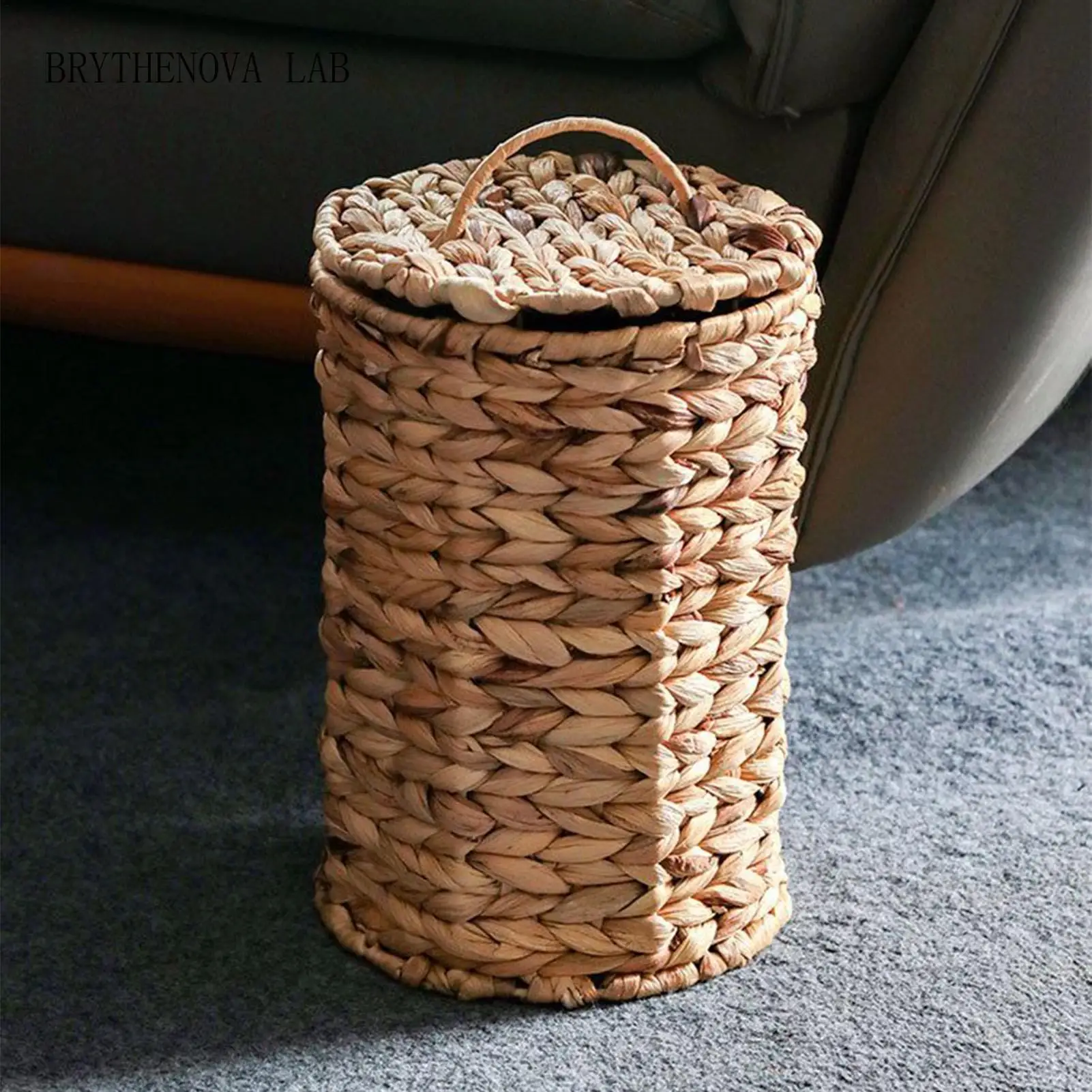 Woven Trash Can Gourd Grass Rustic Home Decor Decorative Garbage Can with Lid for Bedroom Kitchen Bathroom Living Room Entryway