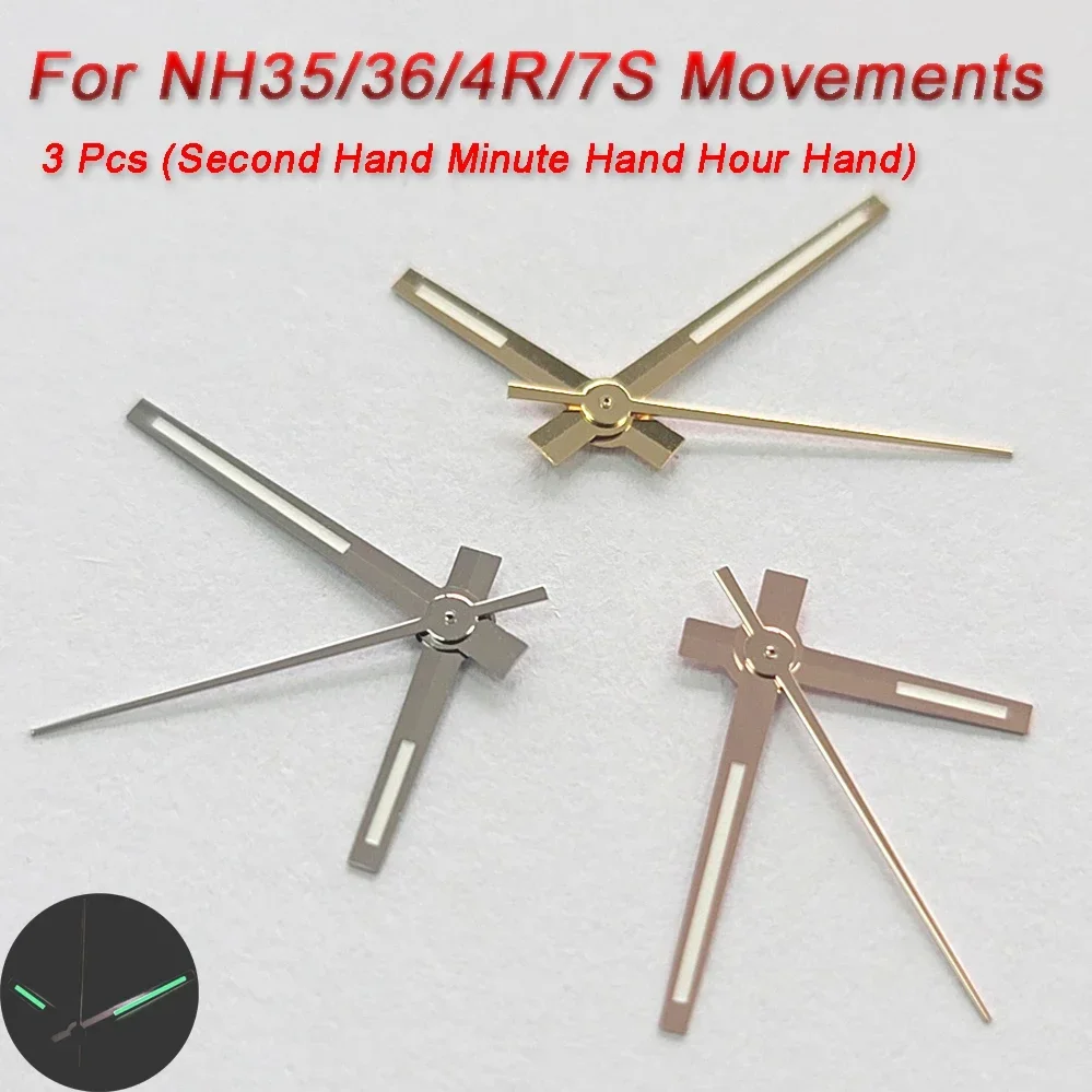 Wskazówki zegarka dla ruchu NH35/36/4R/7S zielone świecące 3 Pin 8mm 12mm 12.5mm wskaźniki zegarka akcesoria narzędzia do naprawy zegarków na rękę