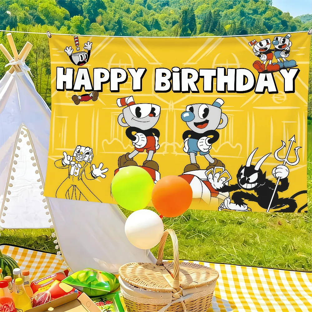 Funny Game C-Cuphead Flag Suitable For Birthday Parties Living Room Bedroom And Outdoor Camping Decorations