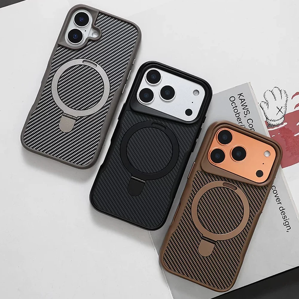 Metalowy uchwyt w kolorze ciemnej wiśni, obudowa na telefon z włókna węglowego i magnesem, kompatybilna z iPhone 18, 17, 16, 15, 14, 13 Pro Max, umożliwiająca ładowanie MagSafe, twarda obudowa. — zdjęcie produktu 6
