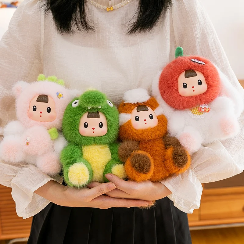 17cm Soft Vinyl Face Plush Little Dinosaur Tomato Rabbit Raccoon & Strawberry Doll Cute Cartoon Animal Stuffed Toy