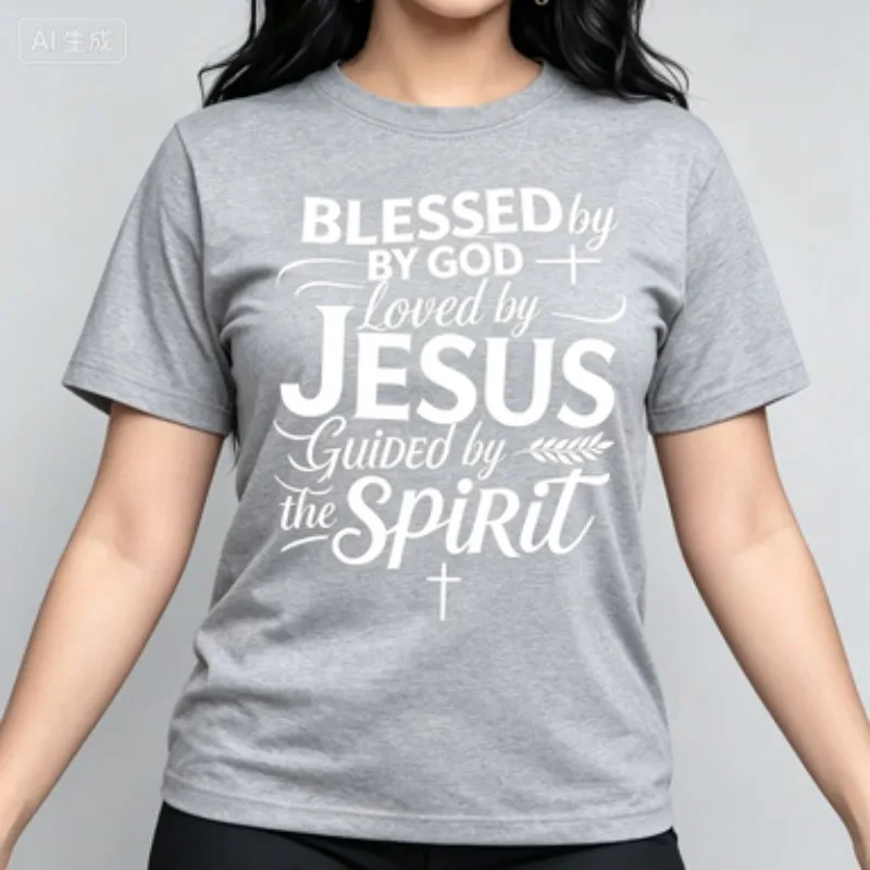 Trendy Ladies Crew‑neck T‑shirt Inspirational Religious Text Pattern Print Soft Cotton Casual Daily‑wear Y2K Summer Women Tops