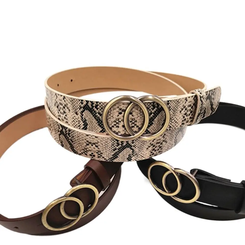 Ceinture en cuir PU imprimé léopard pour hommes et femmes, ceinture à double anneau, sangle de taille, robe en jean, simple