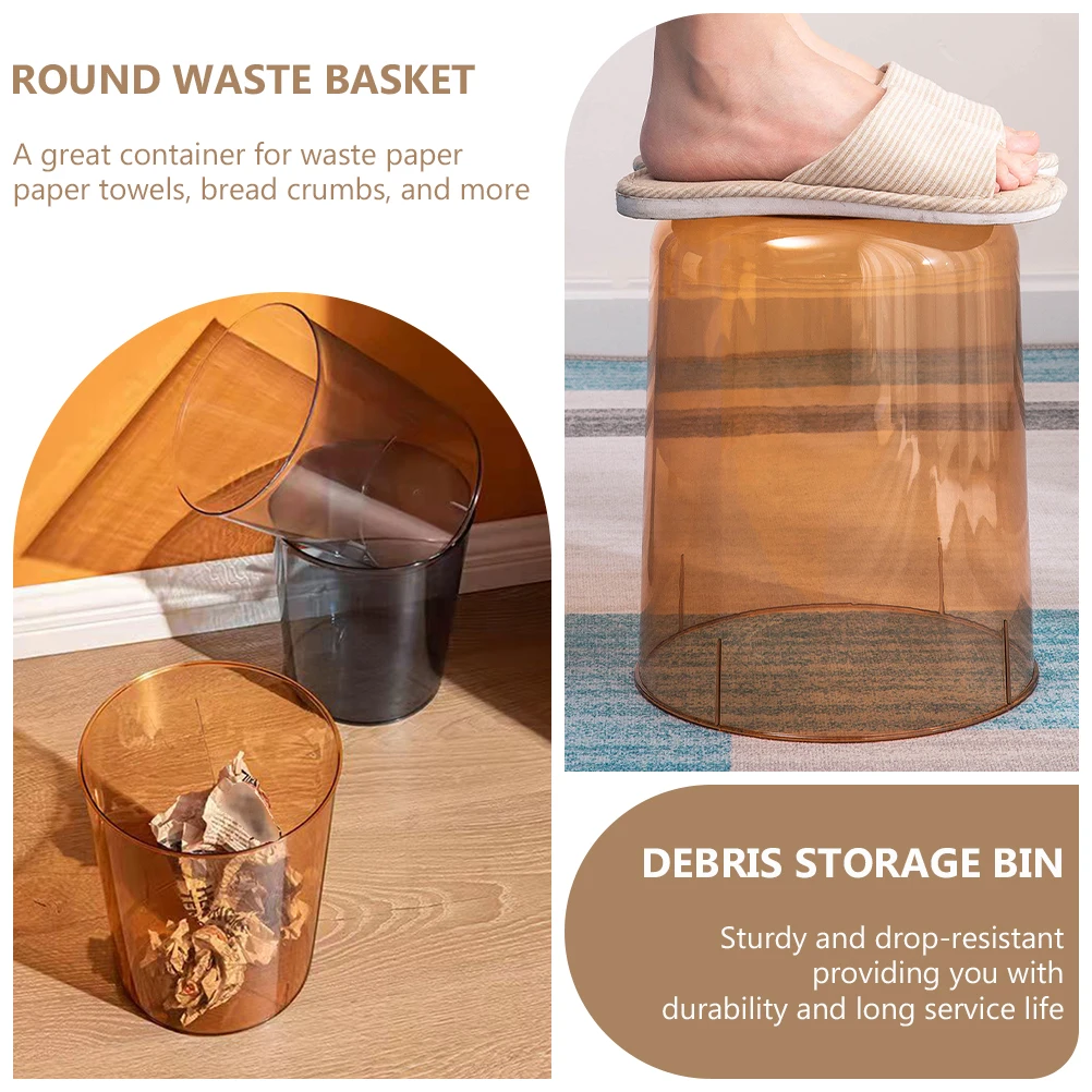 

Garbage Can Waste Basket Trash Bin Transparent Clear Home Office Bathroom Bedroom Round Small Storage Container PET Material