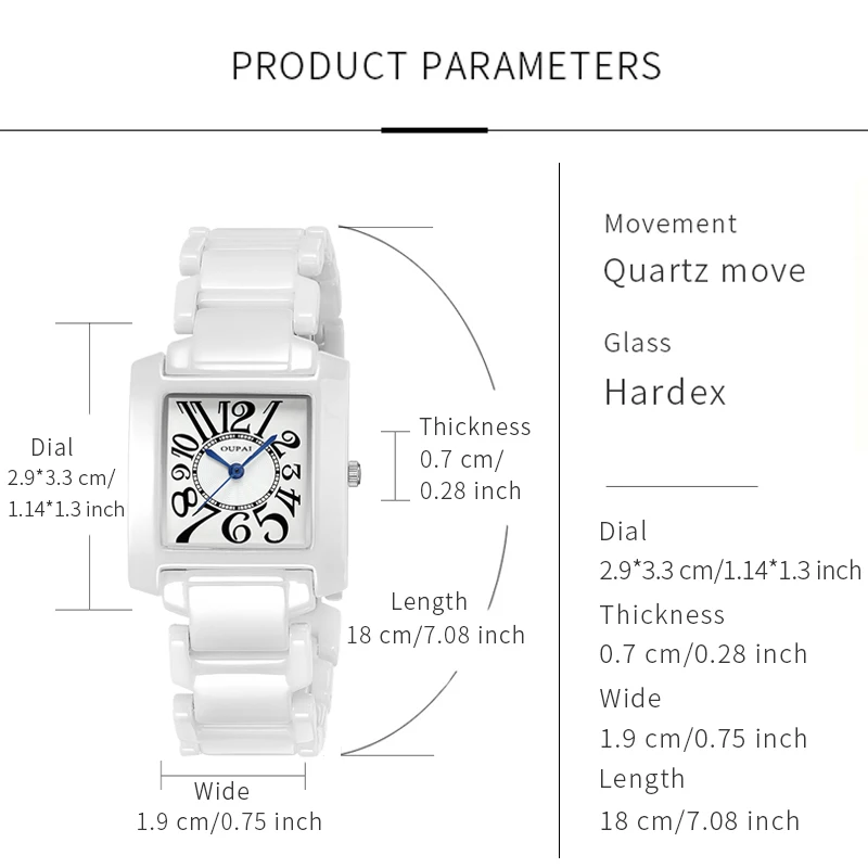 Oupai прямоугольные часы женский браслет белые кварцевые модные и простые наручные часы изысканное платье водонепроницаемые