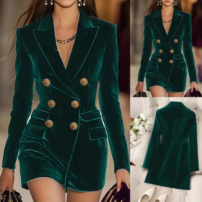 2025 Button Temperament Hot Selling Glossy Velvet Waist Design Mid Length Suit Jacket for Women