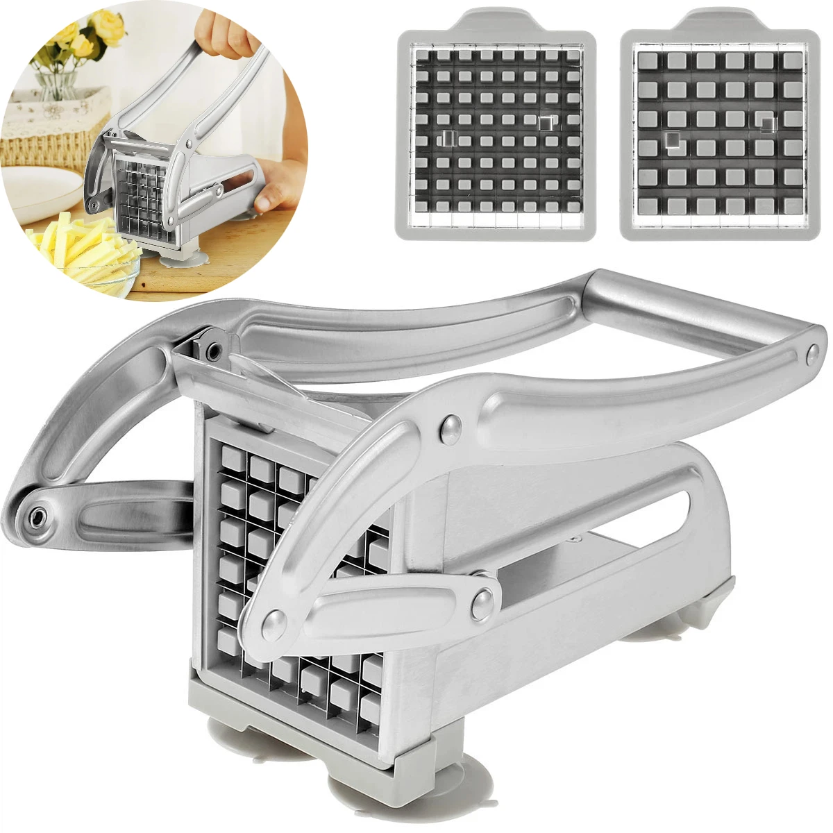 

Stainless steel French potato chip cutting machine suction cup base portable and multifunctional manual food cutting tool